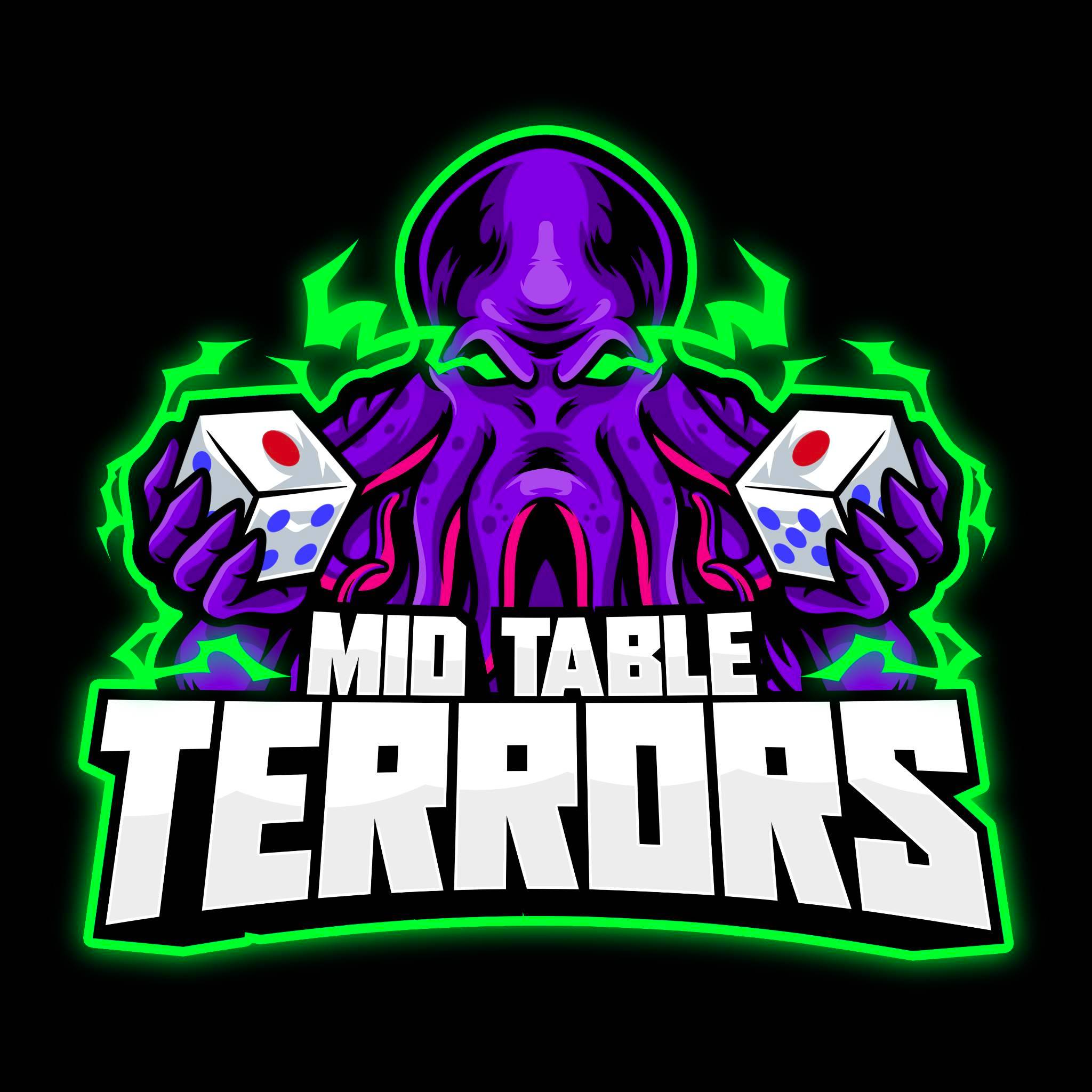 Mid-Table Terrors logo - purple cthulhu holding dice